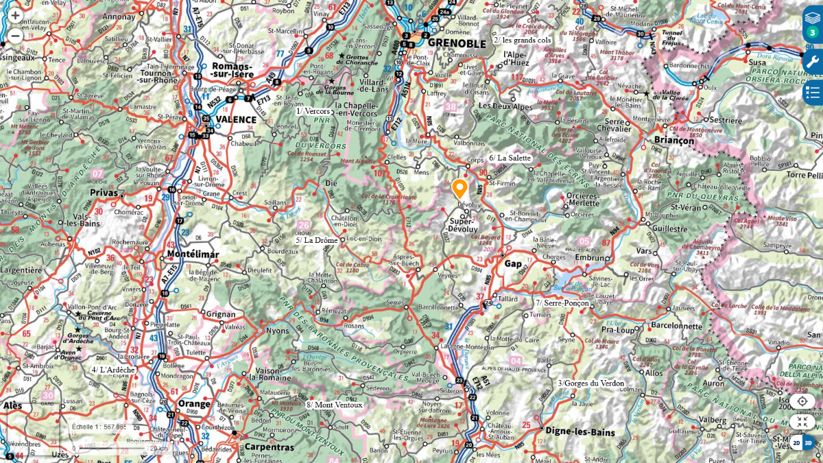 Carte d'ensemble des circuits moto au départ de Saint-Disdier